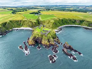 Defence: Aerial view of Dunnottar Castle ruins on the North S