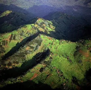 Intensification: Aerial view of East Africa: Intensive agriculture in Rwanda