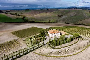 Estate: Aerial view, estate with cypresses, Val dOrcia