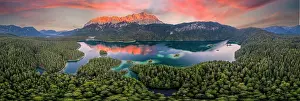 Werdenfelser: Aerial view, evening mood, Zugspitze massif with