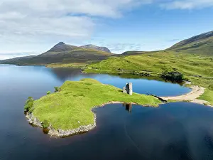 Defence: Aerial view of the freshwater loch Loch Assynt with t