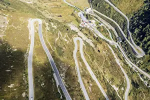 Chain: Aerial view of Grimsel mountain pass, southern slopes