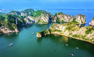 Limestone: Aerial view of Ha Long Bay, Vietnam, Asia