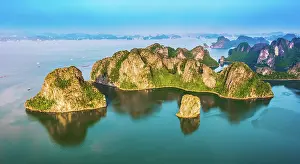 Limestone: Aerial view of Ha Long Bay, Vietnam, Asia