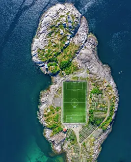 Stadium: Aerial view, Henningsvaer with football stadium