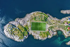 Stadium: Aerial view, Henningsvaer with football stadium