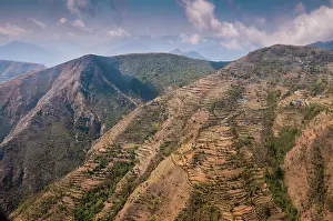 Plane: Aerial view of houses and terraces, Nepal