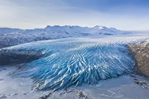 Headgear: Aerial view over ice tongue Falljnkull in winter