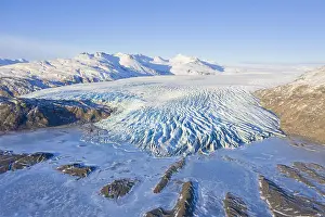 Headgear: Aerial view over ice tongue Falljnkull in winter