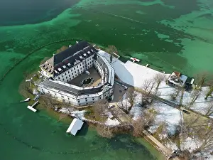 Upper: Aerial view of Kammer Castle, Attersee with green