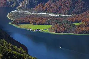 Upper: Aerial view over lake Knnigssee and Sankt Bartholomc
