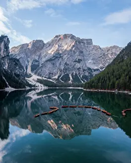Adige: Aerial view, Lake Prags Lake with boats, Lake Prags
