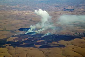 Burning: Aerial view of land below, Madagascar