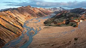 Landmannalaugar: Aerial view, Landscape panorama, Dramatic volcanic