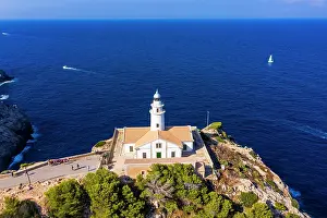 Cala: Aerial view, Lighthouse Far de Capdepera with cliffs