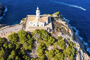 Cala: Aerial view, Lighthouse Far de Capdepera with cliffs