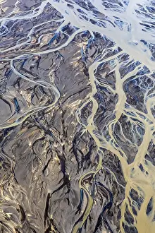 Delta: Aerial view over the Markarfljot river delta, sandur