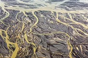 Delta: Aerial view over the Markarfljot river delta, sandur