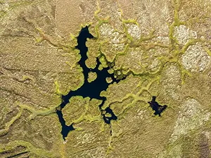 Sutherland: Aerial view of a marshland on the north-east coast o