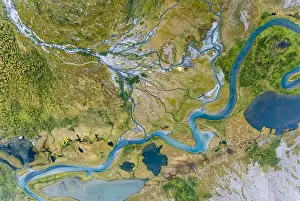 Norrbotten: Aerial view, meandering river landscape in the Rapa