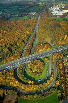 Landsc: Aerial view, motorway junction Bottrop, motorway