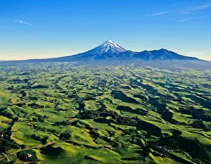 Stratovolcano: Aerial view of Mount Taranaki North Island New Zealand