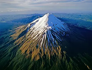 Stratovolcano: Aerial view of Mount Taranaki North Island New Zealand