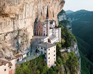 Monte: Aerial view, mountain church on the slope, Madonna