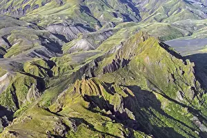 Chain: Aerial view over the mountain ridge Thorsmork, unrsmnrk