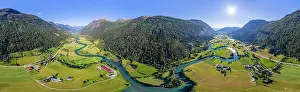 Fjordane: Aerial view, mountain valley with meandering river