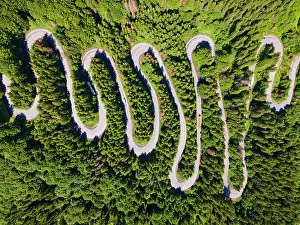 Romania: Aerial view, pass road, Bratocea Pass, Carpathians