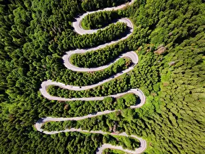 Romania: Aerial view, pass road, Bratocea Pass, Carpathians