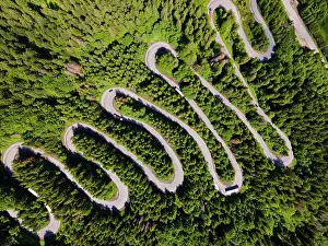 Romania: Aerial view, pass road, Bratocea Pass, Carpathians