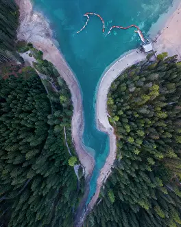 Adige: Aerial view, pointed part of the Pragser Wildsee
