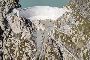 Home: Aerial view of reservoir dam Barrage du Vieux Emosson