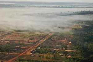 Ceiling: Aerial view of Riberalta through the fog