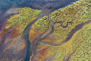 Skye: Aerial view, river course and banks, low tide, Isle