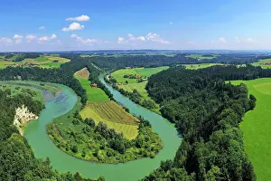 Foothills: Aerial view of the river loop on the Iller near