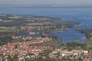 Towns: Aerial view at Roebel close to lake Mueritz -