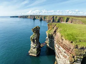 Stacks: Aerial view of the rugged coastal landscape at Duncansby H