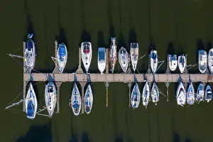 Sailing: Aerial view of sailing boats at the marina in the