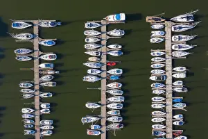 Sailing: Aerial view of sailing boats at the marina in the