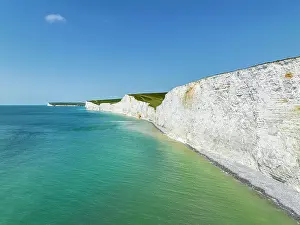 Sussex: Aerial view of The Seven Sisters chalk cliffs, S