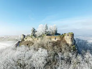 Defence: Aerial view of the snow-covered Hegau volcano Mcgdeberg