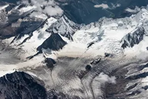 Tibet: Aerial view of snow mountain and glacier on Tibetan