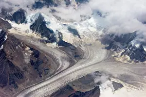 Tibet: Aerial view of snow mountain and glacier on Tibetan