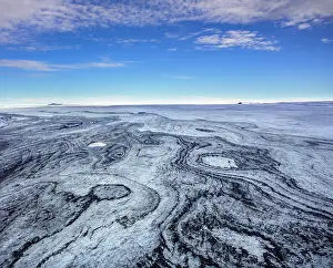 Patterned: Aerial view of structures of Vatnajnkull glacier