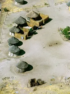 Thatched: Aerial view of thatched rondavels made of mud and