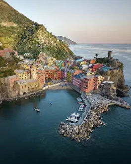 Spezia: Aerial view, town view with colourful houses, Vernazza