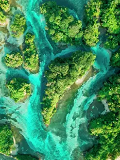 251020: Aerial view, tropical mangrove islands in the Caribbean